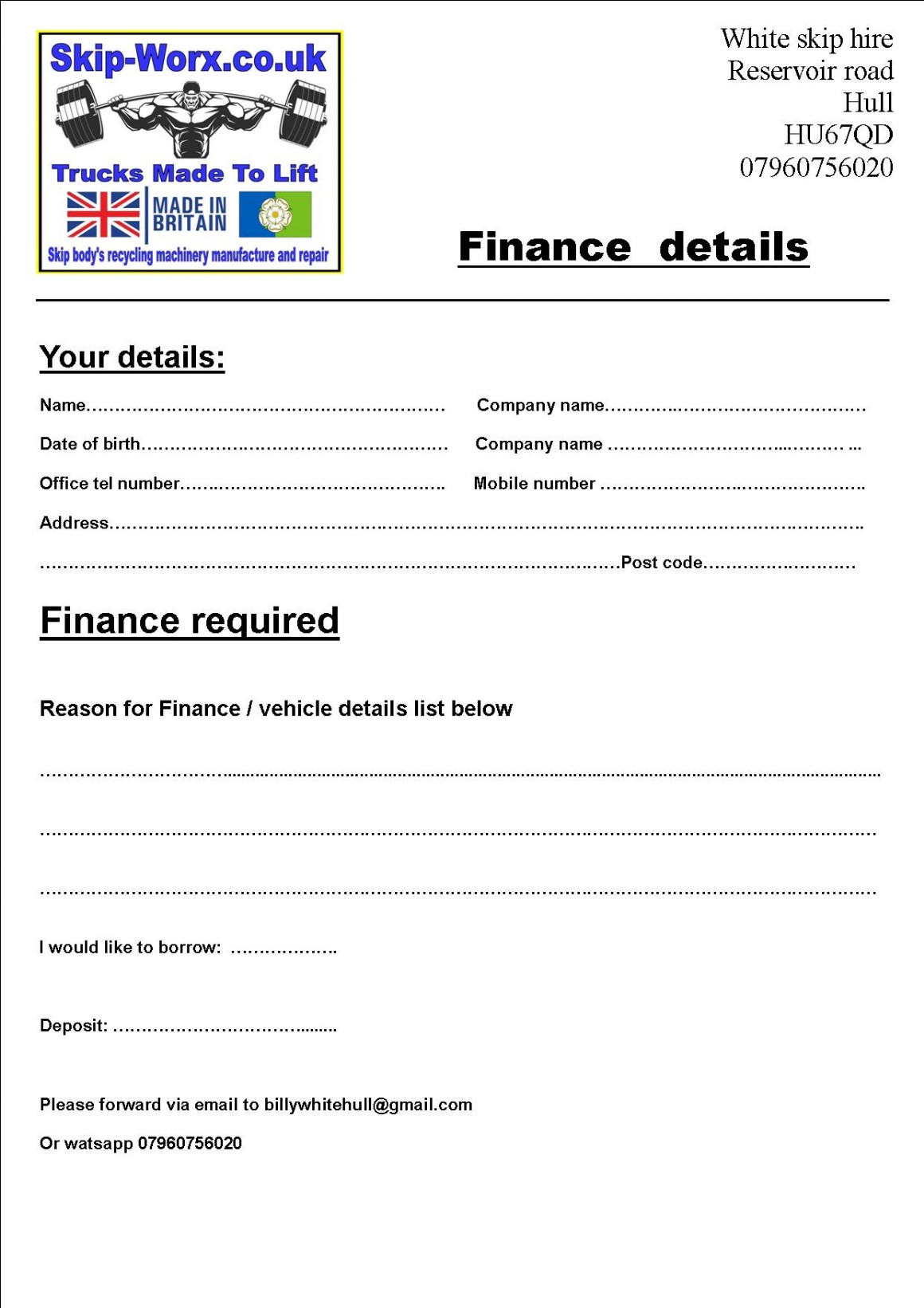 Skip truck finance 3.5 ton skip truck finance